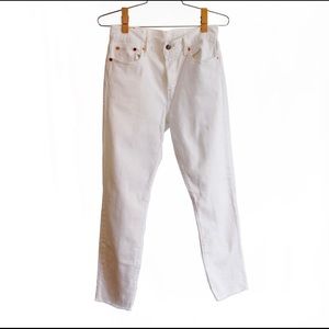 White Frayed Levi’s Wedgie High Waist Crop Jeans